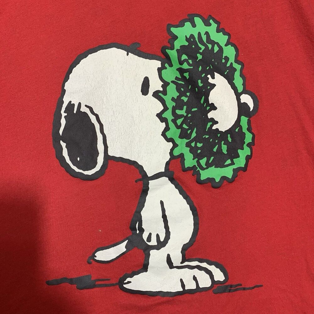 Peanuts Snoopy Graphic T-Shirt Mens 3XL Red Holiday Christmas Wreath ShortSleeve - Picture 2 of 6